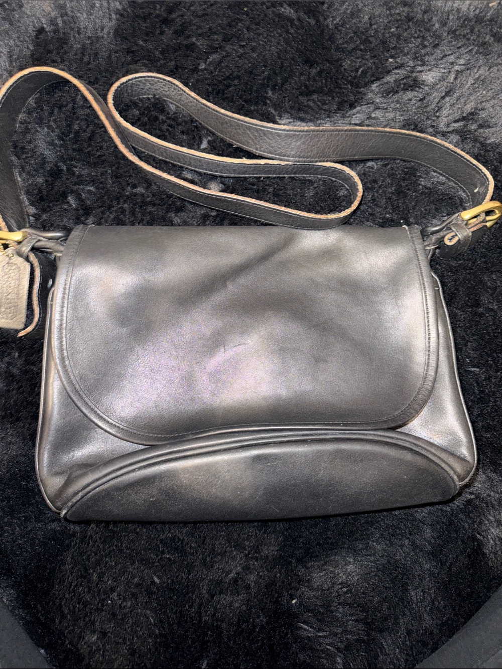 Coach Vintage Black Leather Messenger Flap Bag - Collector Piece📝